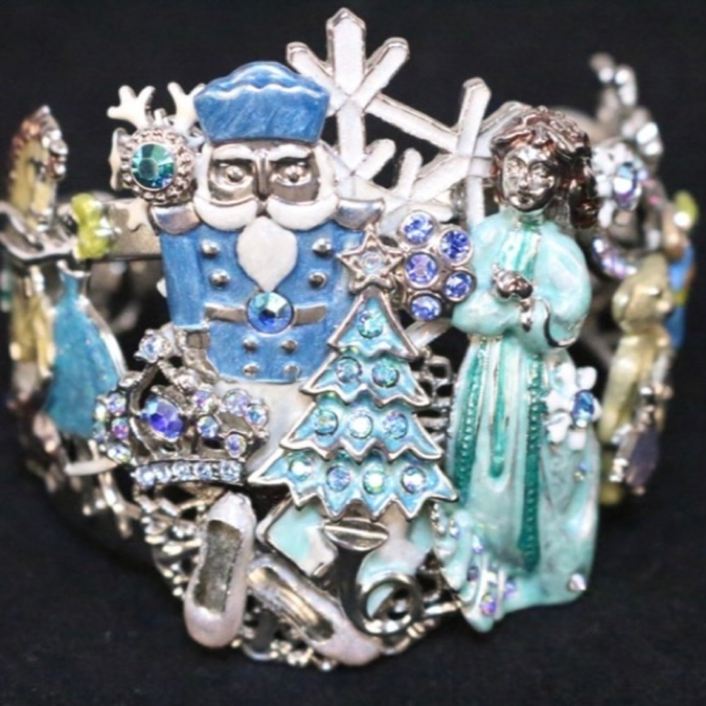 Kirks Folly Silver tone The Nutcracker Ballet Christmas CUFF bracelet
